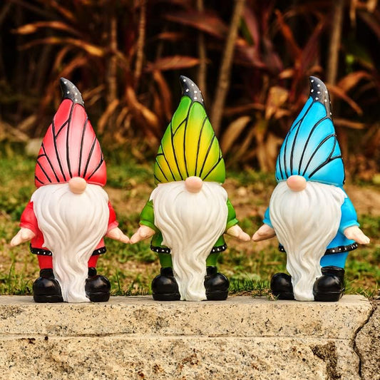 Joint Honglin Garden Gnome Sculptures & Statues Resin Colorful Butterfly Gnome Outdoor Funny Decoration Solar LED Light