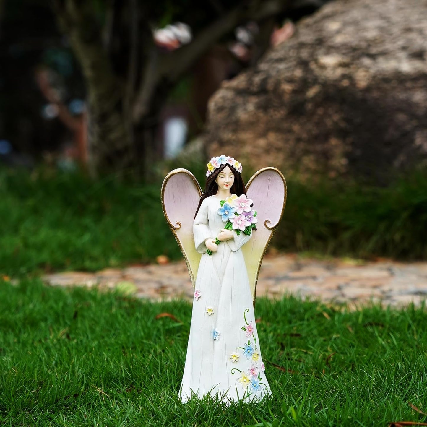 Joint Honglin Fairy Solar Light Outdoor Decor, Resin Decorative Garden Statue Angle Landscape Lighting Ornament for Patio, Lawn, Yard, Pathway, Outside, Waterproof Led Statues, Unique Gift Ideas