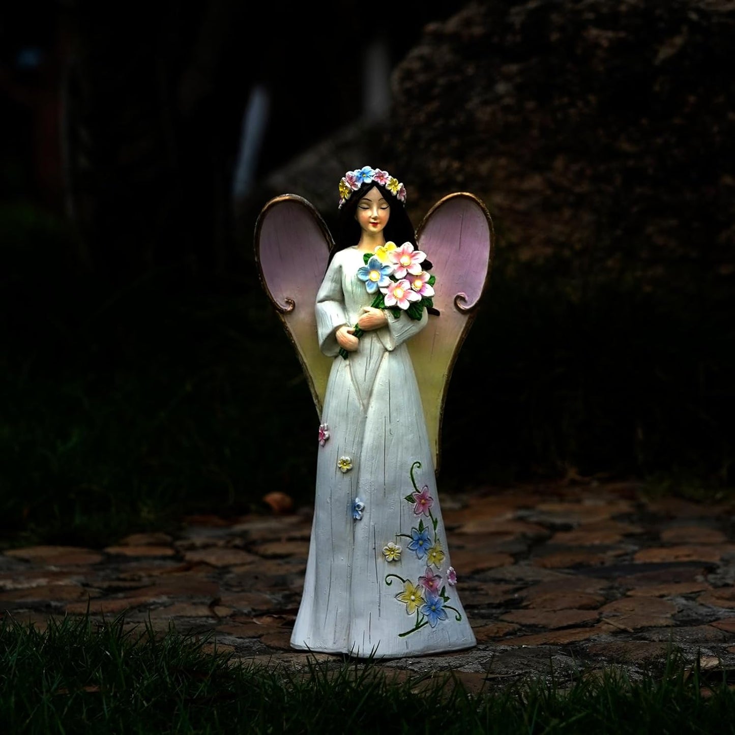 Joint Honglin Fairy Solar Light Outdoor Decor, Resin Decorative Garden Statue Angle Landscape Lighting Ornament for Patio, Lawn, Yard, Pathway, Outside, Waterproof Led Statues, Unique Gift Ideas