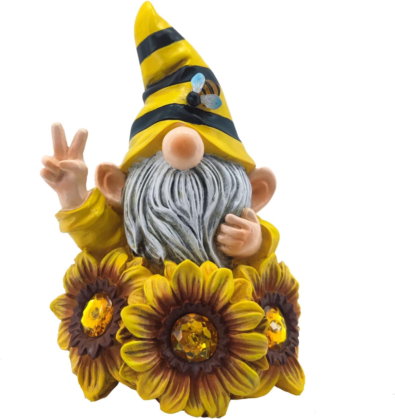 Joint Honglin Garden Gnome Sculptures & Statues Resin Summer Bee Gnome with Sunflower, Outdoor Funny Honey Gnome Decoration Solar LED