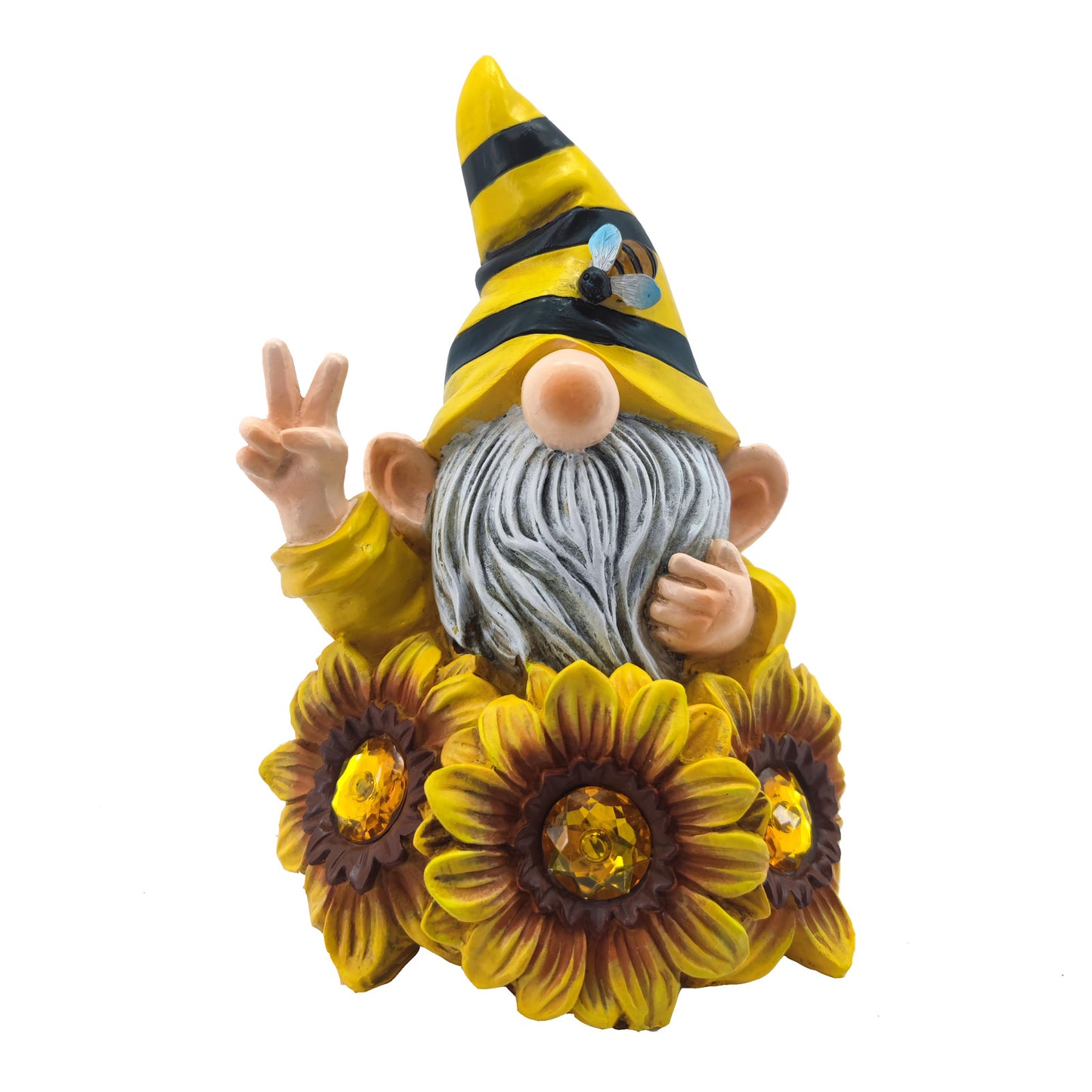 Garden Gnome Statues Summer Bee with Sunflower Funny Gnome Decoration with Solar LED Light