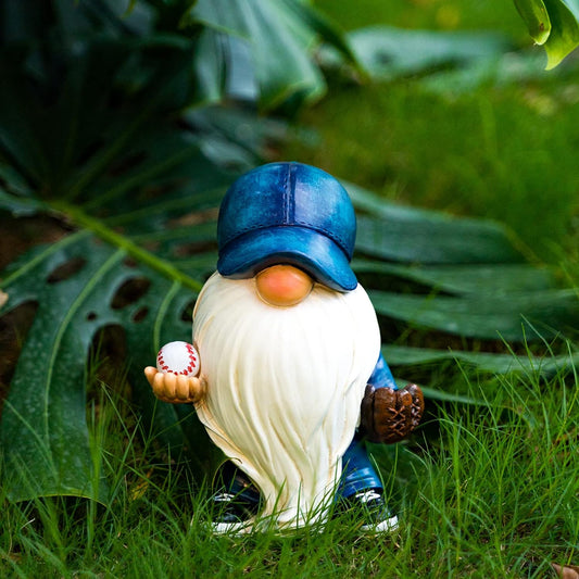 Joint Honglin Garden Gnome Sculptures & Statues Resin Blue Baseball Gnome with Solar LED Lights Outdoor Funny Decoration