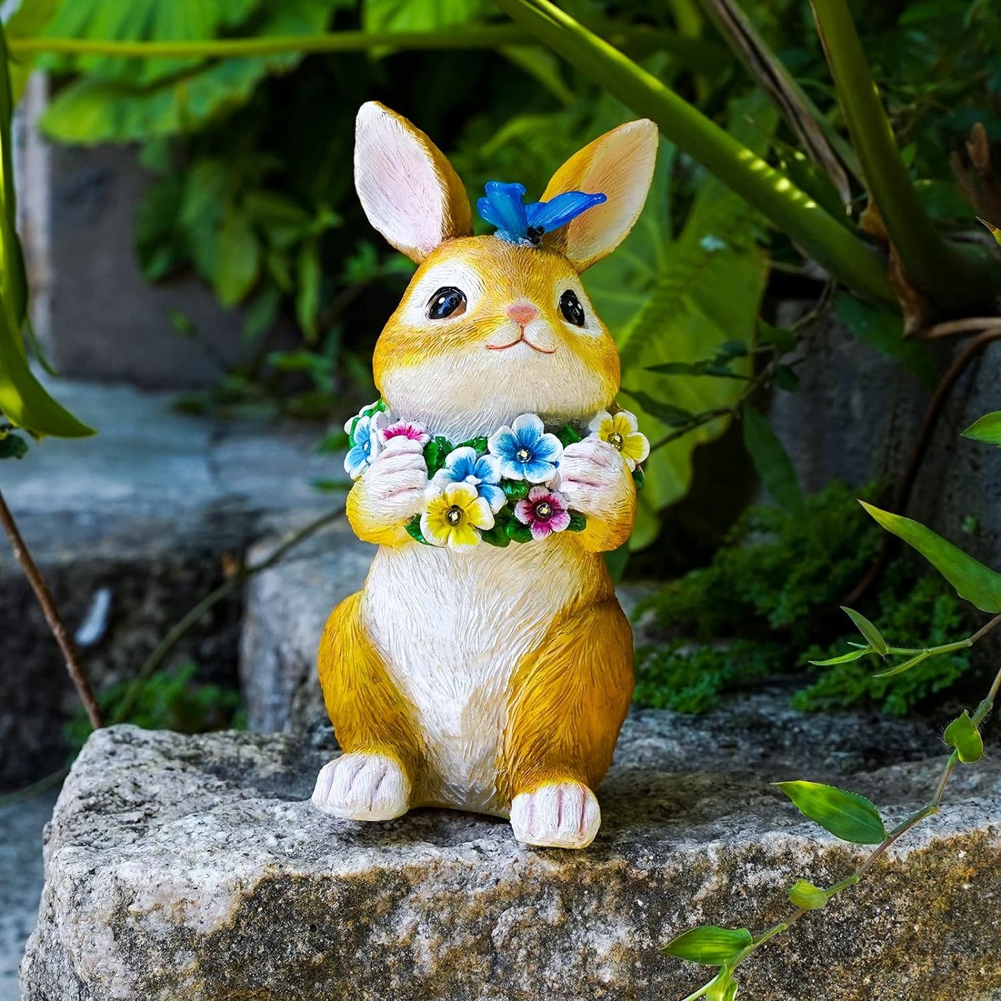 Joint Honglin Garden Animal Statues with Flowers Cute Bunny Outdoor Solar Light for Garden Decor