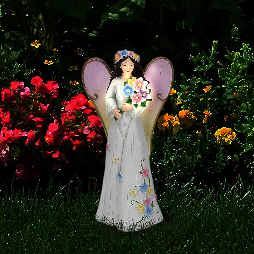 Joint Honglin Fairy Solar Light Outdoor Decor, Resin Decorative Garden Statue Angle Landscape Lighting Ornament for Patio, Lawn, Yard, Pathway, Outside, Waterproof Led Statues, Unique Gift Ideas